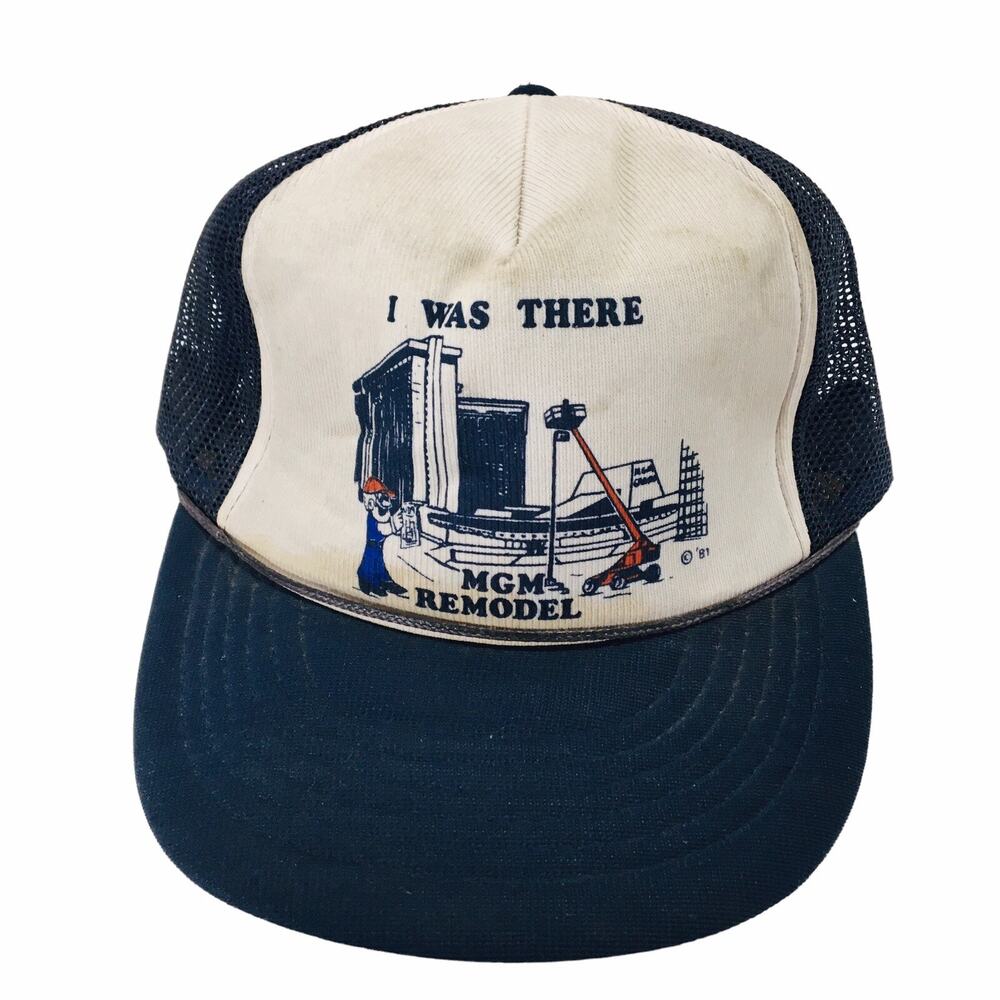 Vtg 80s 1981 MGM Remodel Hat "I was There" Trucker Hat Snapback Cap Mesh Stained